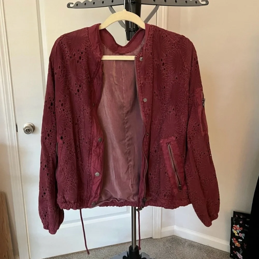 Free People Daisy Jane Eyelet Embroidered Bomber Jacket